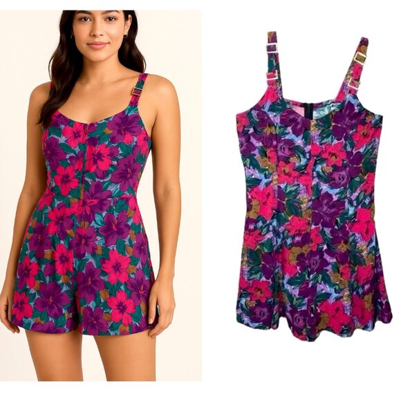 Joni Blair Pants - VTG 90's Joni Blair Floral Sleeveless Romper Lightweight 90's Size 11 TRUE VTG